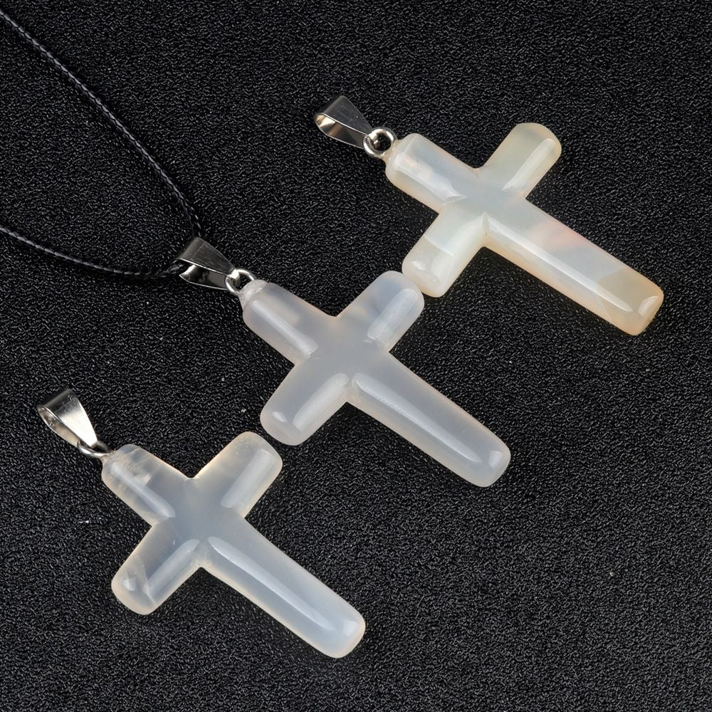 1488-Cristal Natural 40mm Pingente de Cruz Redonda Grande DIY Colar Pingente Chaveiro Jóias