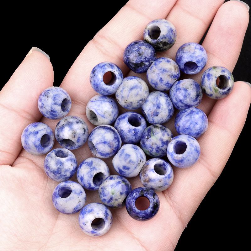 317 - Contas de Grandes Furos, Contas Soltas de Ágata Cristalina, 12mm, 5mm, Contas Soltas de Pedra Natural de Grandes Furos, Materiais de Joias DIY Atacado