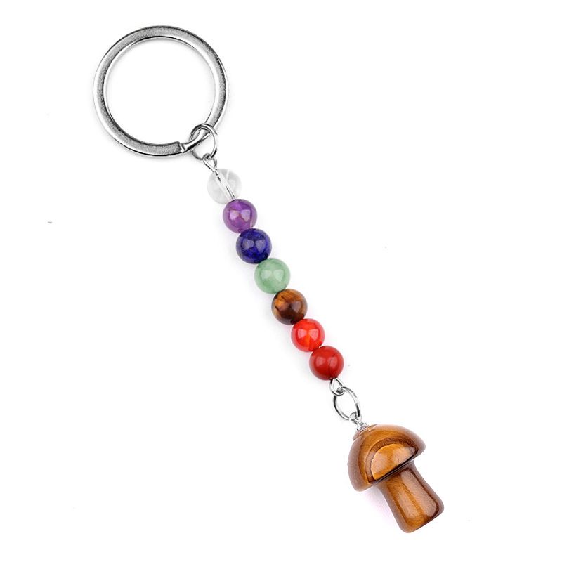 1469-Chave pingente de cristal natural colorido pedra 2cm cogumelo chaveiro saco acessórios presente atacado
