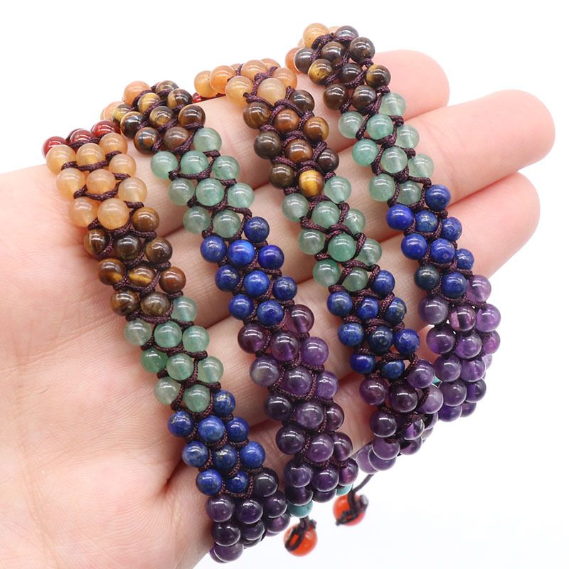 Pulseira de tecido colorido de pedra de ágata de cristal natural, pulseira de chakra.
