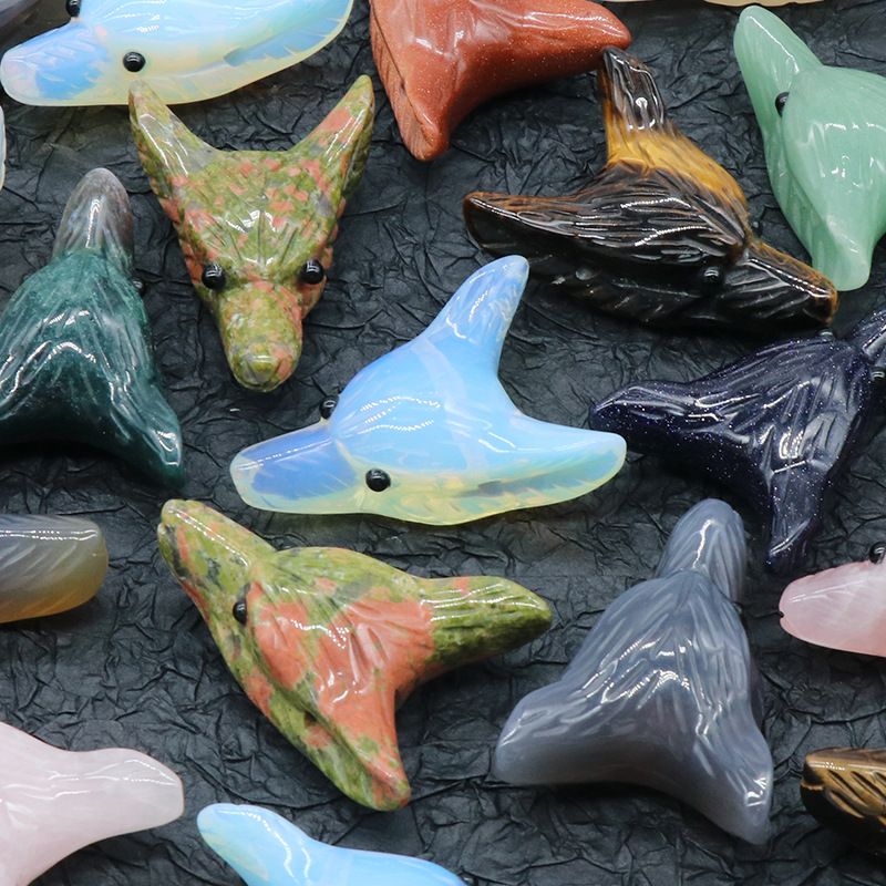 Pingente de cabeça de lobo gravado em cristal, pedra olho de tigre, cristal em pó, pedra de ágata, animal gravado em pedra semipreciosa.