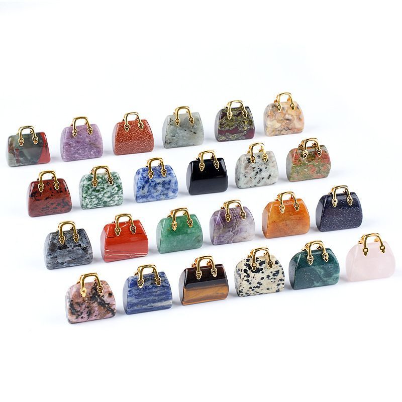 Pingente de saco de ágata de jade natural transfronteiriço paisagismo criativo colar DIY gravura cristal mini bolsa ornamento