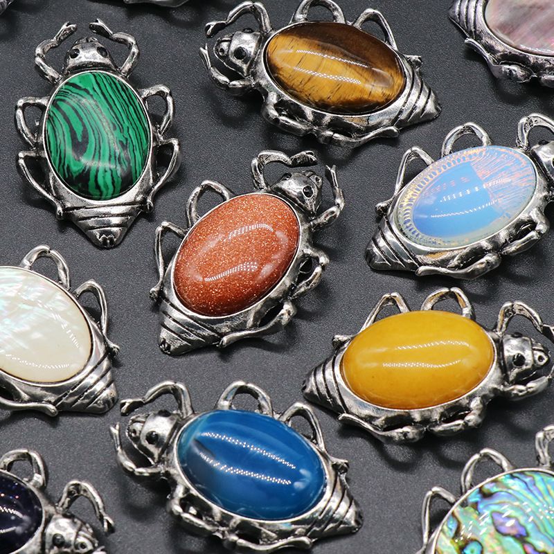 Pingente de broche de gema broche de barata, concha de ágata de cristal incrustada com colar de pino de pingente de pedra preciosa