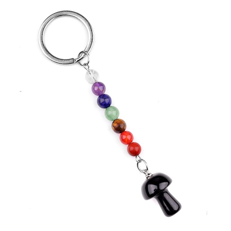 1469-Chave pingente de cristal natural colorido pedra 2cm cogumelo chaveiro saco acessórios presente atacado