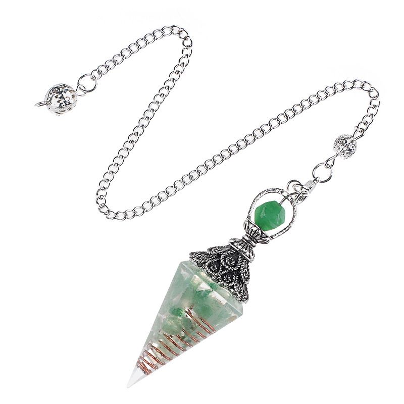 Pêndulo de cristal natural Pêndulo de resina de cone hexagonal de prata antiga envolto em epóxi