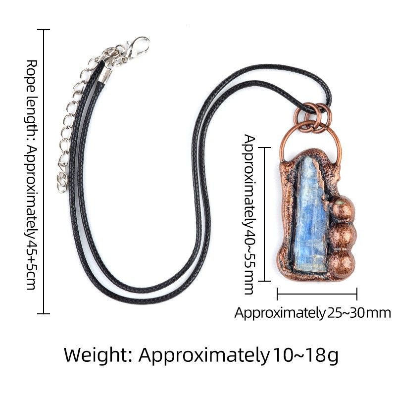 1991-Pingente retro de cianita natural, colar de bronze de pedra áspera de cristal azul irregular