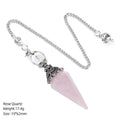 1412 Pingente de pêndulo de cristal natural Receptáculo de prata antiga Yoga Meditação Hexagonal Cone Frequência ajustável Pêndulo de pedra natural