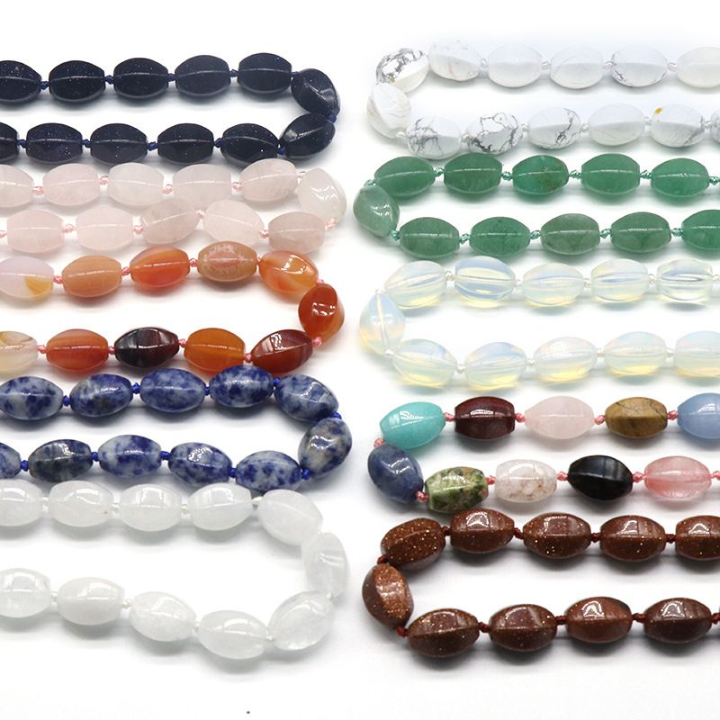 925 Colar de pedra natural colar de pedra de ágata de cristal colar de pedra colorido, colar de miçangas de arroz melão com nós