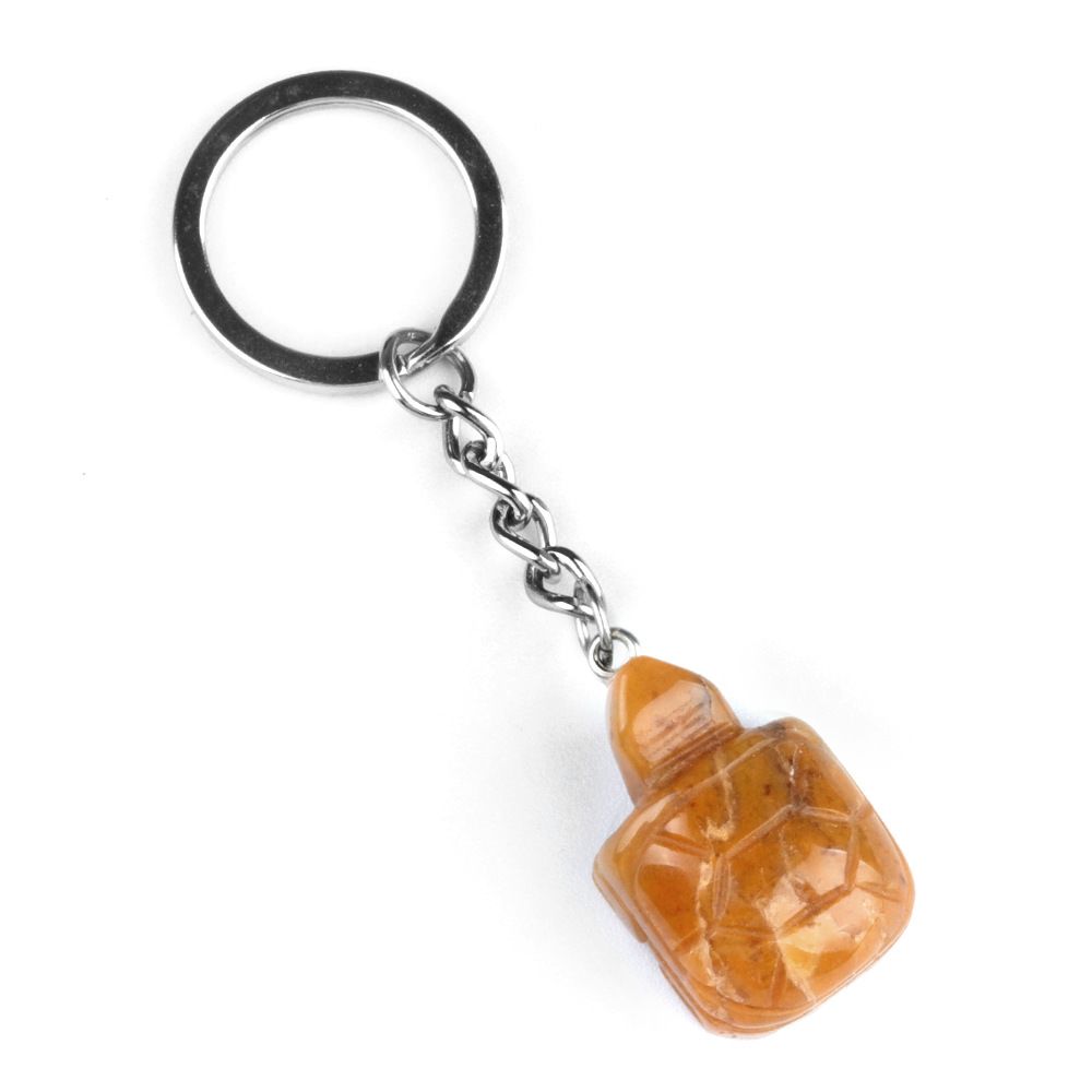 1944-Chaveiro de tartaruga pequena, agate de cristal pingente de chave de animal gravado em pedra semipreciosa