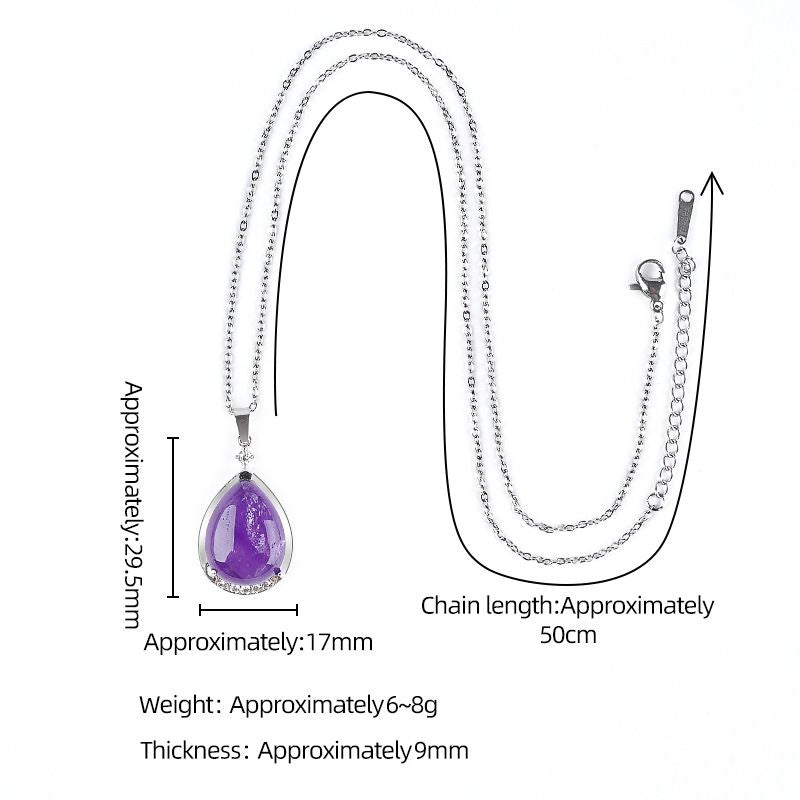 Pingente de gota de água de cristal natural popular com corrente de clavícula incrustada de cobre diamante colar de gota de água de ametista natural