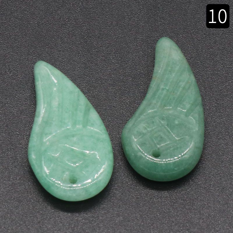 1177-Asas de cristal ametista natural Dongling jade esculpido asas pó cristal olho de tigre pingente de pena de pedra