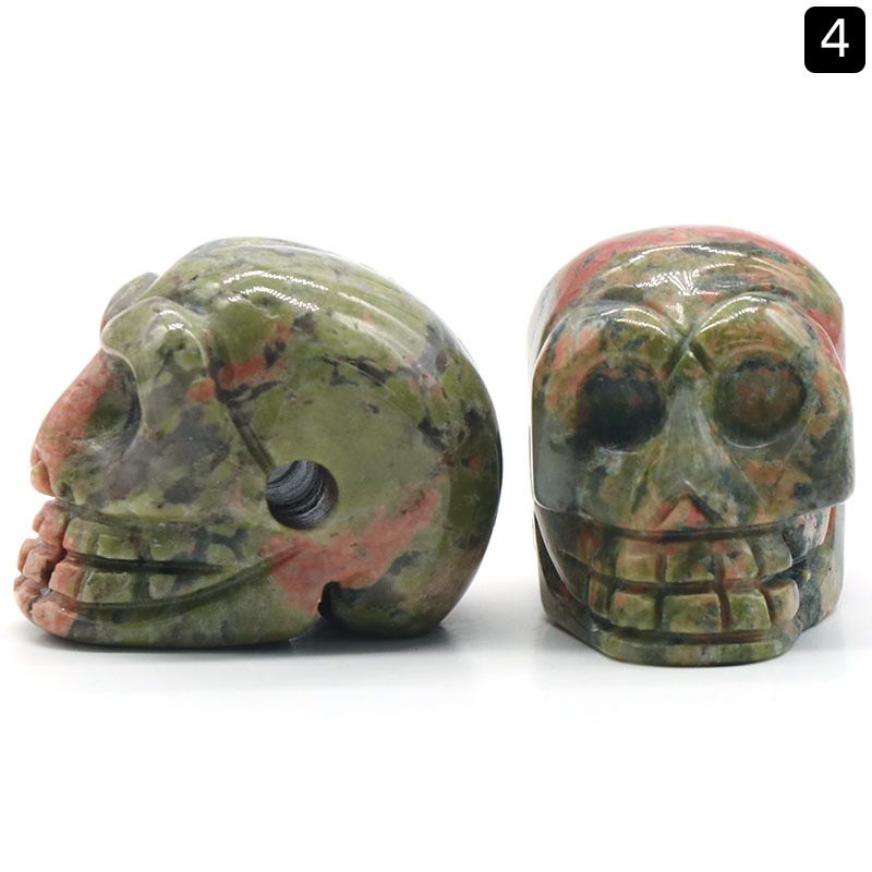 1365-Acessórios de pingente de cabeça fantasma de crânio de pedra semipreciosa de cristal natural, artesanato de Halloween pequenos ornamentos
