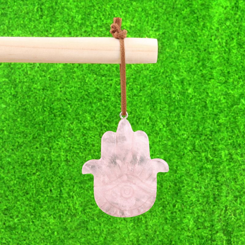 2046-Pingente de mão de Fátima ametista natural, pingente de artesanato de palma de olho de anjo de pedra de ágata