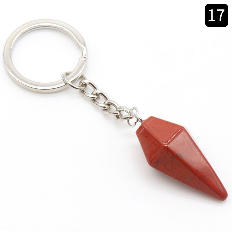 Chaveiro de cone hexagonal de pedra de ágata de cristal natural, pingente de joias de bolsa.