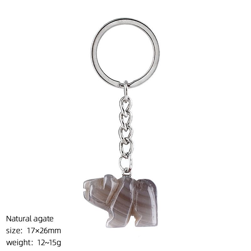 Pedra natural urso polar chaveiro criativo saco acessórios animais pedra cristal gravado urso pingente