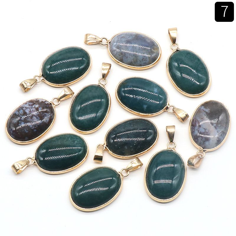 1430-Pingente de bainha oval de cristal de ágata natural, colar de cobre com meia face em forma de ovo