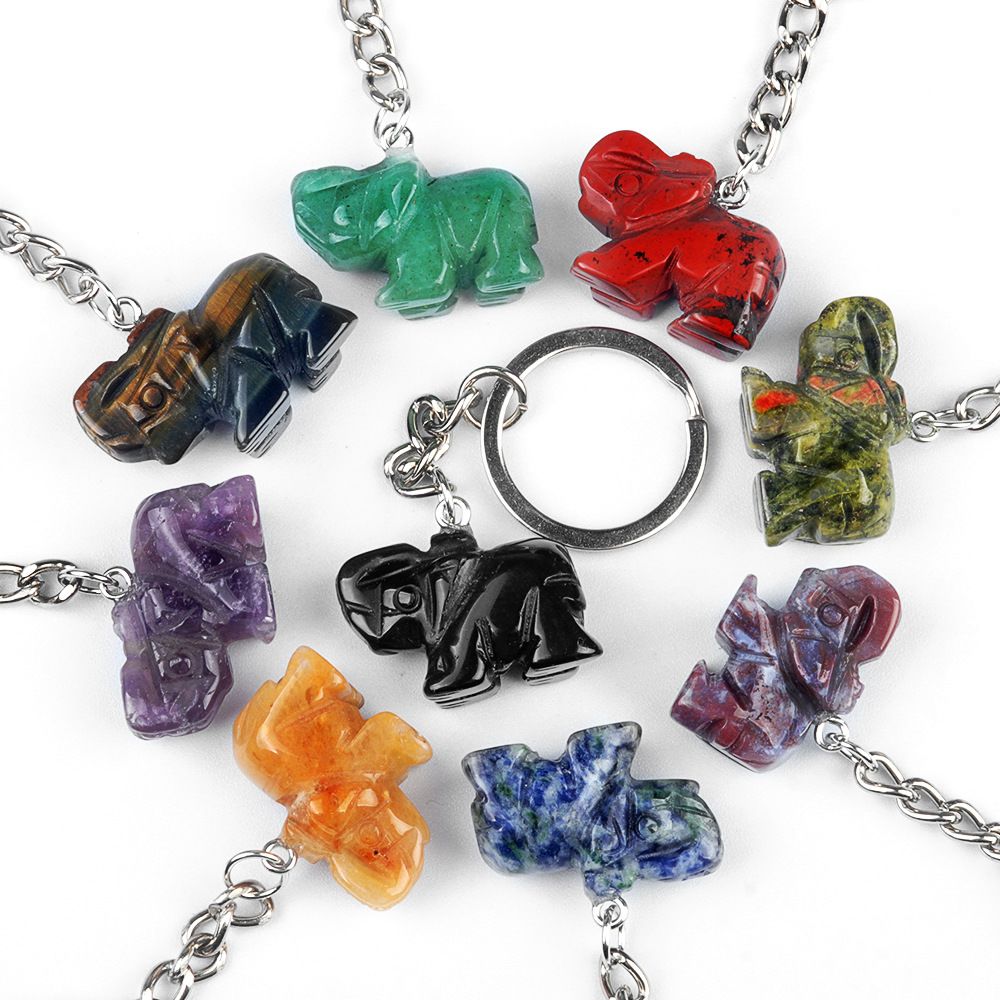 Pingente de chaveiro de elefante de cristal natural de ágata de escultura de pedra de elefante
