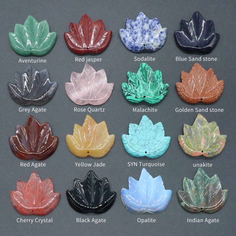 1450-50Mm Folha de bordo Pingente Grande Cristal Natural Pedra de Ágata Indiana Folha Esculpida DIY Ornamento de bordo