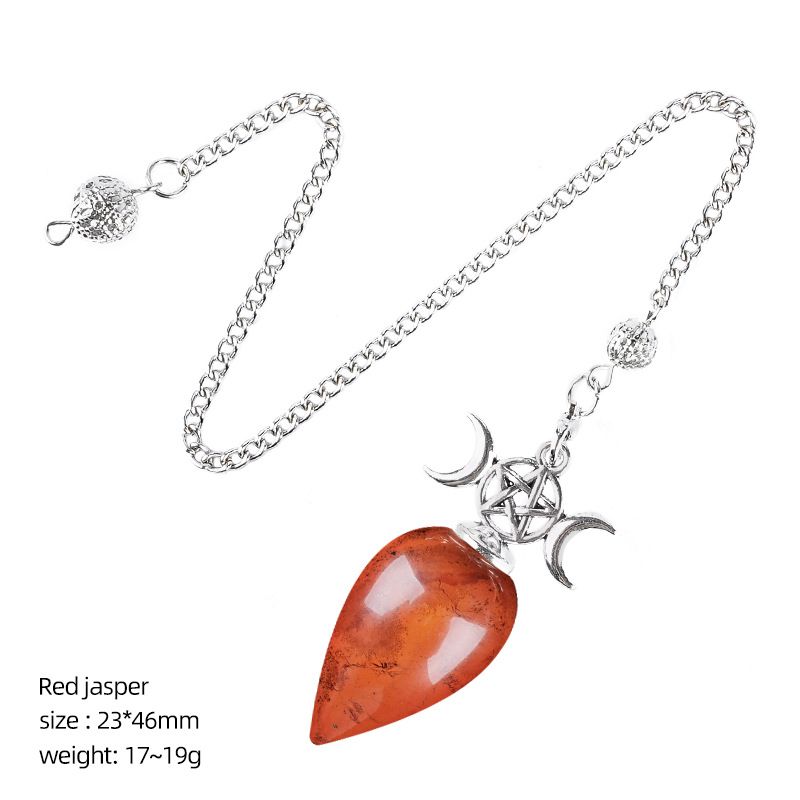 Pêndulo de cristal natural com corrente modelo mensal de gota de água yoga meditação frequência ajustável pêndulo de pedra natural