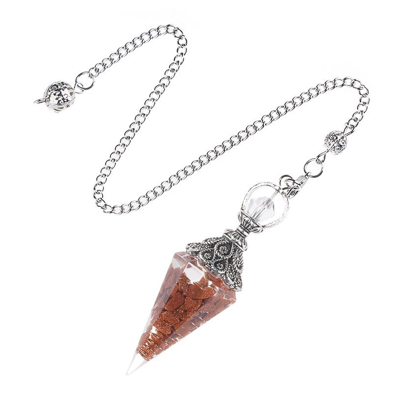 Pêndulo de cristal natural Pêndulo de resina de cone hexagonal de prata antiga envolto em epóxi