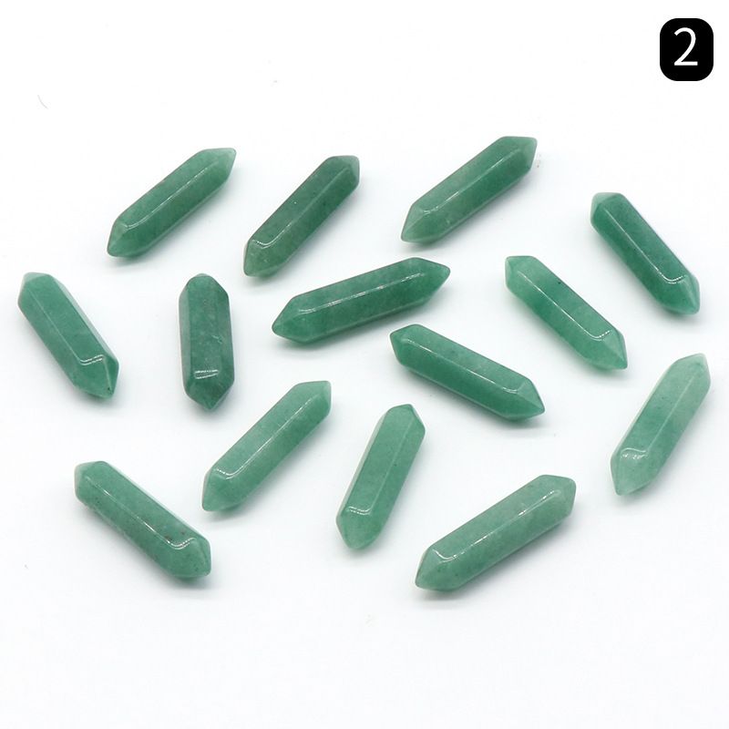 1063-Pedra semi-preciosa de cristal natural de duas cabeças pontiaguda superfície de corte de cone hexagonal pequeno pilar 8X31mm acessórios DIY