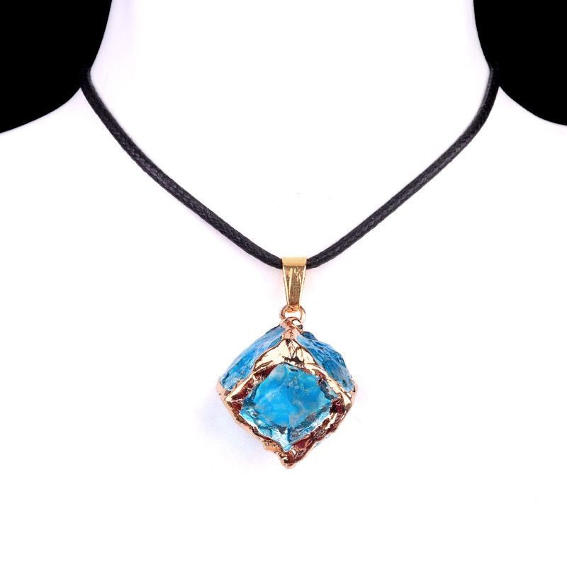 2012-Imitação de cristal de pedra áspera quadrado galvanoplastia pingente de cor, colar de cubo de açúcar de cristal artificial pingente de jóias DIY