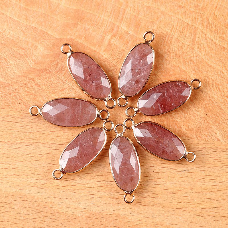 1636-Cristal Natural Oval Corte Duplo Pingente De Buraco Duplo Diy Acessórios Colar Brincos Acessórios Conector