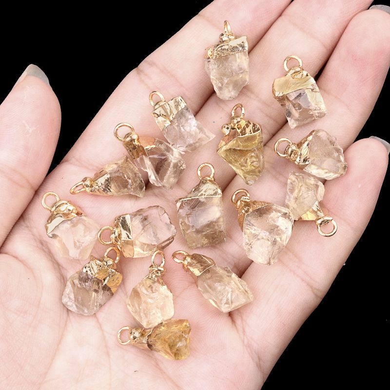 1016-Ágata de cristal pedra bruta dourada galvanizada pequeno pingente trabalho em andamento colar DIY material de jóias (cabeça de ouro)