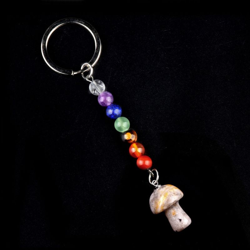 1469-Chave pingente de cristal natural colorido pedra 2cm cogumelo chaveiro saco acessórios presente atacado