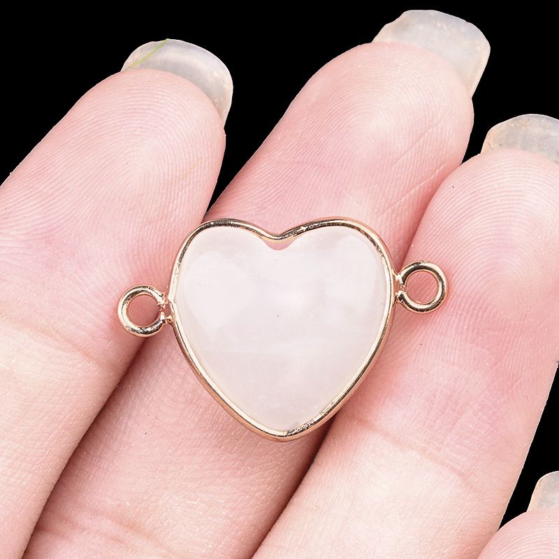 2026-15Mm conector de bainha de amor, pedra semi-preciosa natural amor duplo orifício de suspensão acessórios de jóias DIY