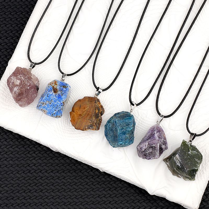 499-Pingente de pedra áspera de cristal natural ametista rosa amarelo branco colar de pedra áspera pingente de joias