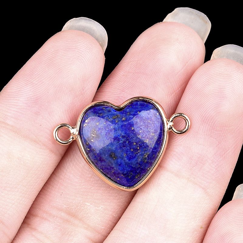2026-15Mm conector de bainha de amor, pedra semi-preciosa natural amor duplo orifício de suspensão acessórios de jóias DIY