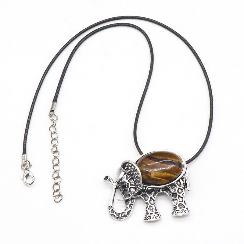 Pingente de gema broche de elefante, concha de ágata de cristal com colar de pino de pingente de pedra preciosa