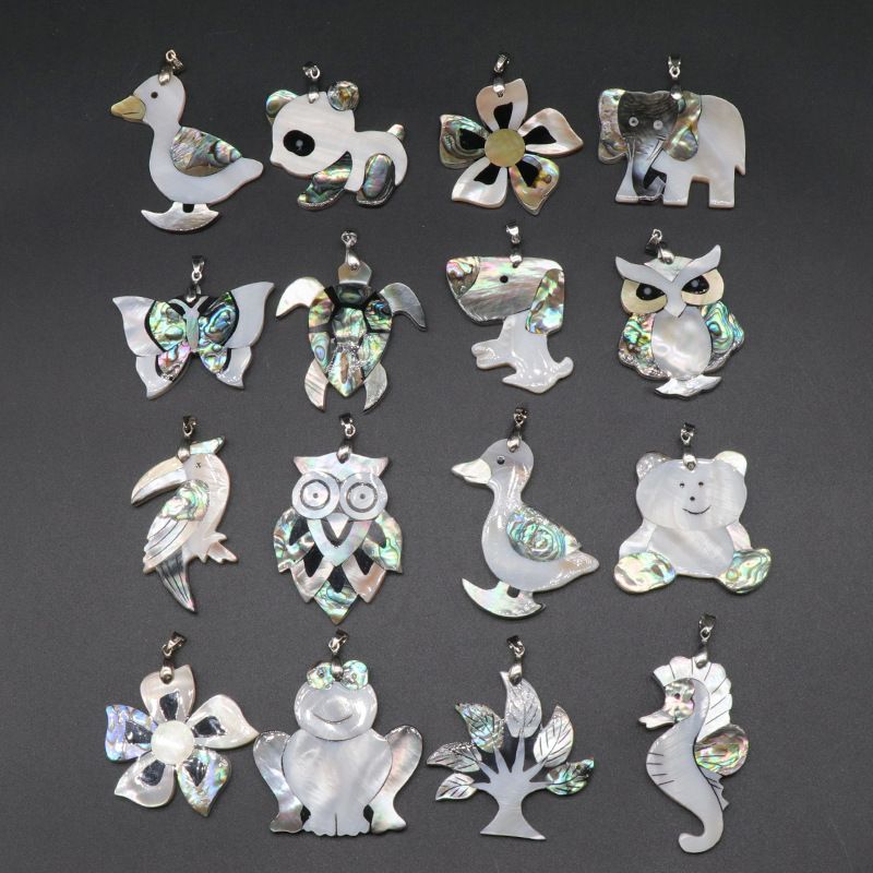 1596 Um animal Pendantl Shell Coruja Abalone Shell White Shell Splicing Vários itens de pingente animal