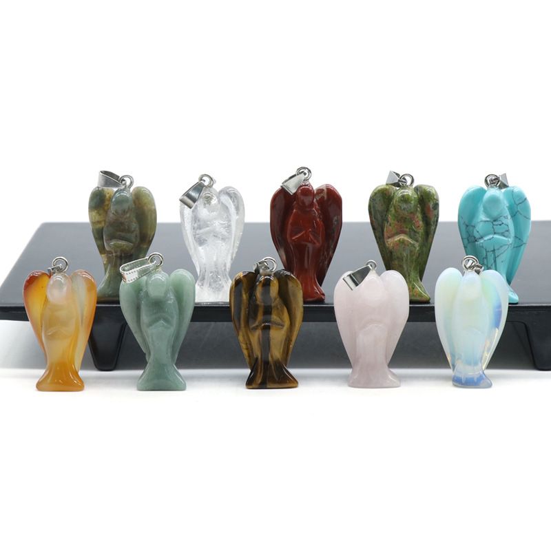 568 Pingente de anjo de ágata de cristal, jóias Cupido retrô, pingente de escultura em pedra áspera, pingente de anjo de pedra natural.