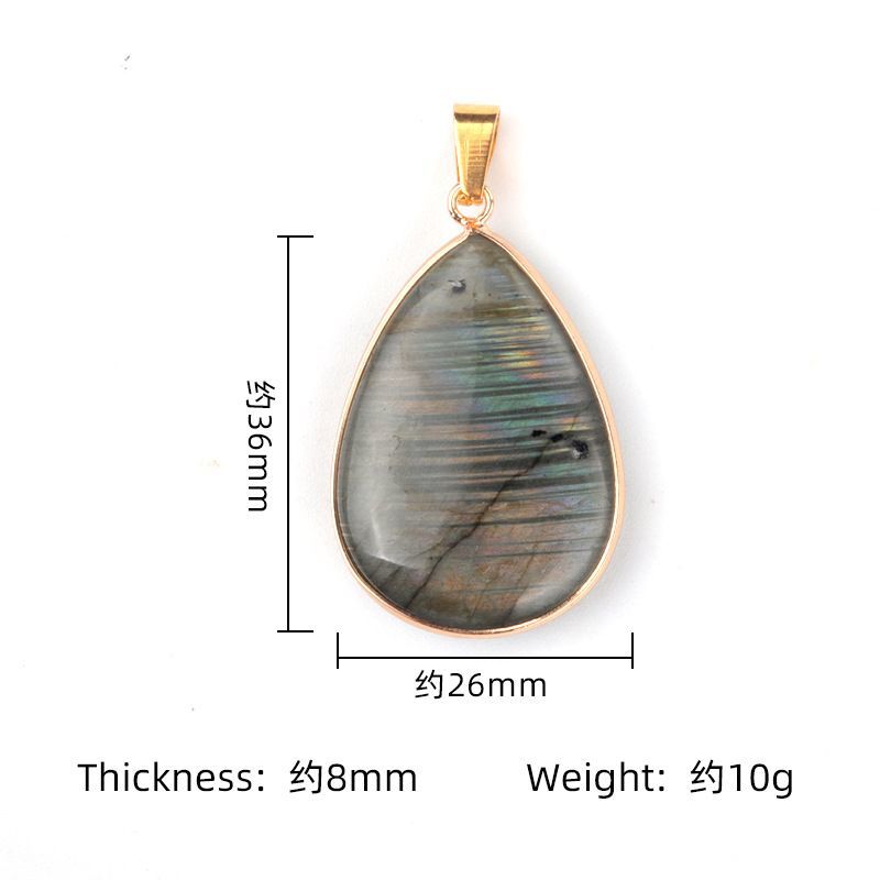 1664 - Pingente de bainha de cobre de gota de água de pedra alongada labradorita, colar de gota de água de pedra semipreciosa cinza luar