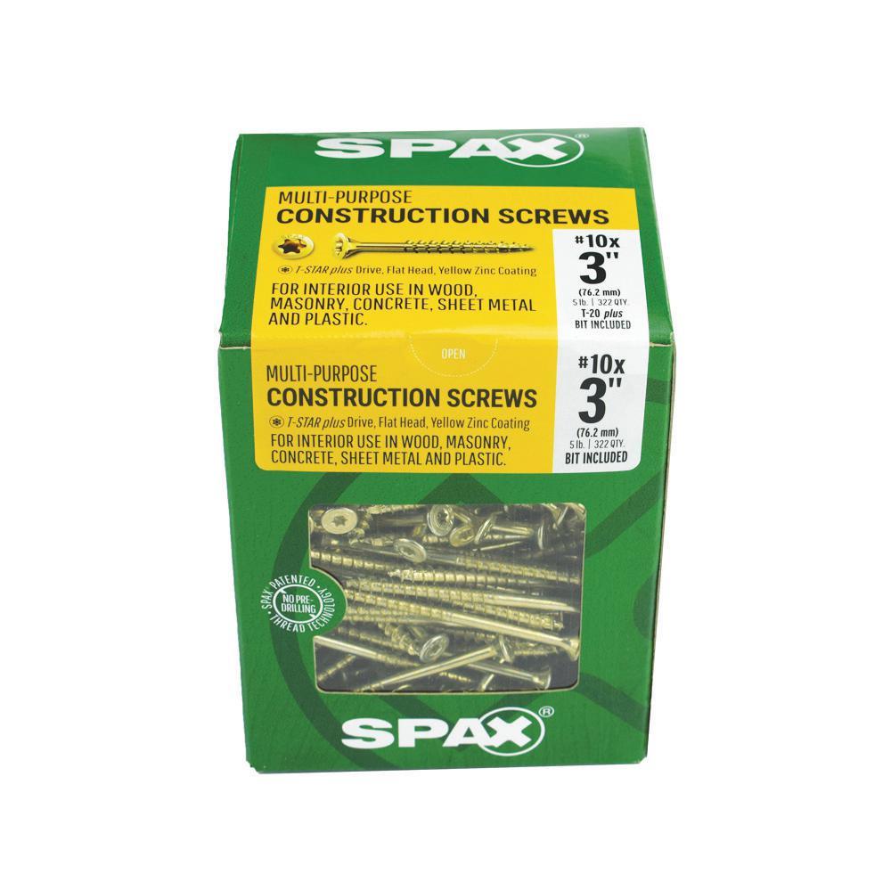 #10 x 3 in. T-Star Plus Flat Head Partial Thread Yellow Zinc Screws (5 lb. Box)
