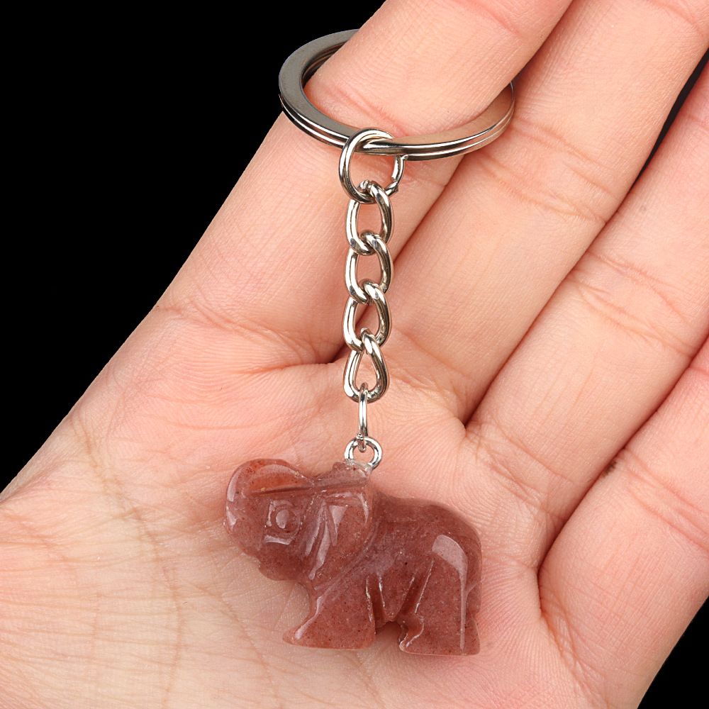 Pingente de chaveiro de elefante de cristal natural de ágata de escultura de pedra de elefante