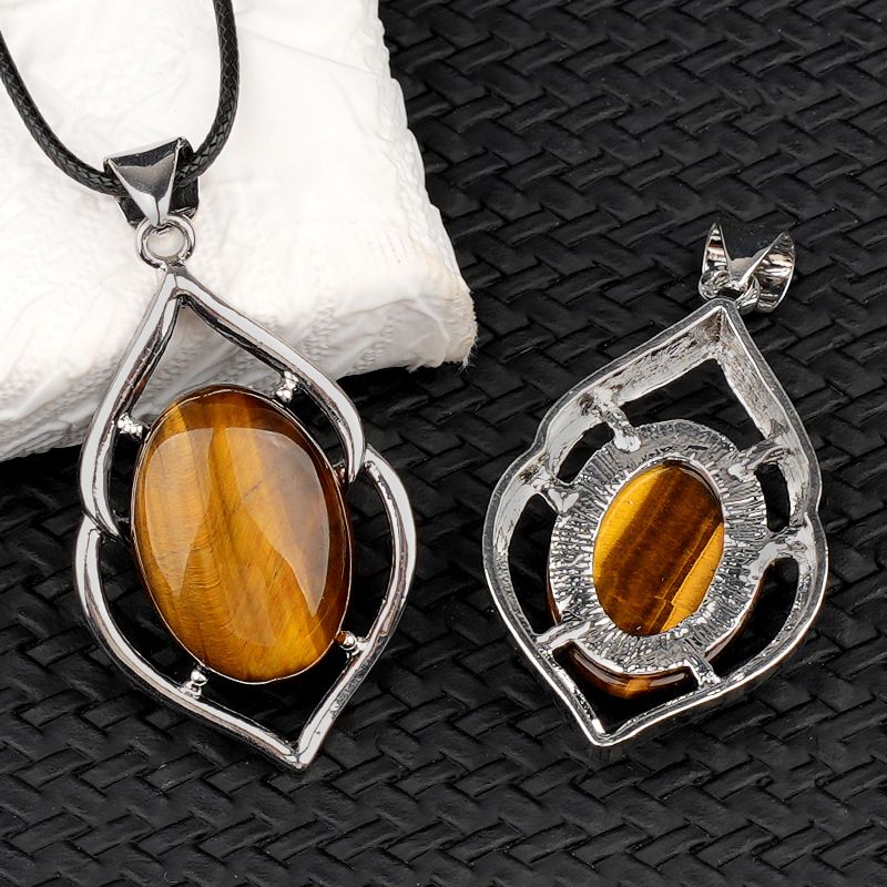 Cabeça de pedra semi-preciosa de cristal natural incrustada pingente de concha de ágata ametista olho de tigre DIY colar acessórios de jóias