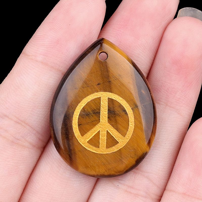 2191-Símbolo da paz, pingente de gota de água de pedra de cristal transfronteiriço colar de jóias DIY