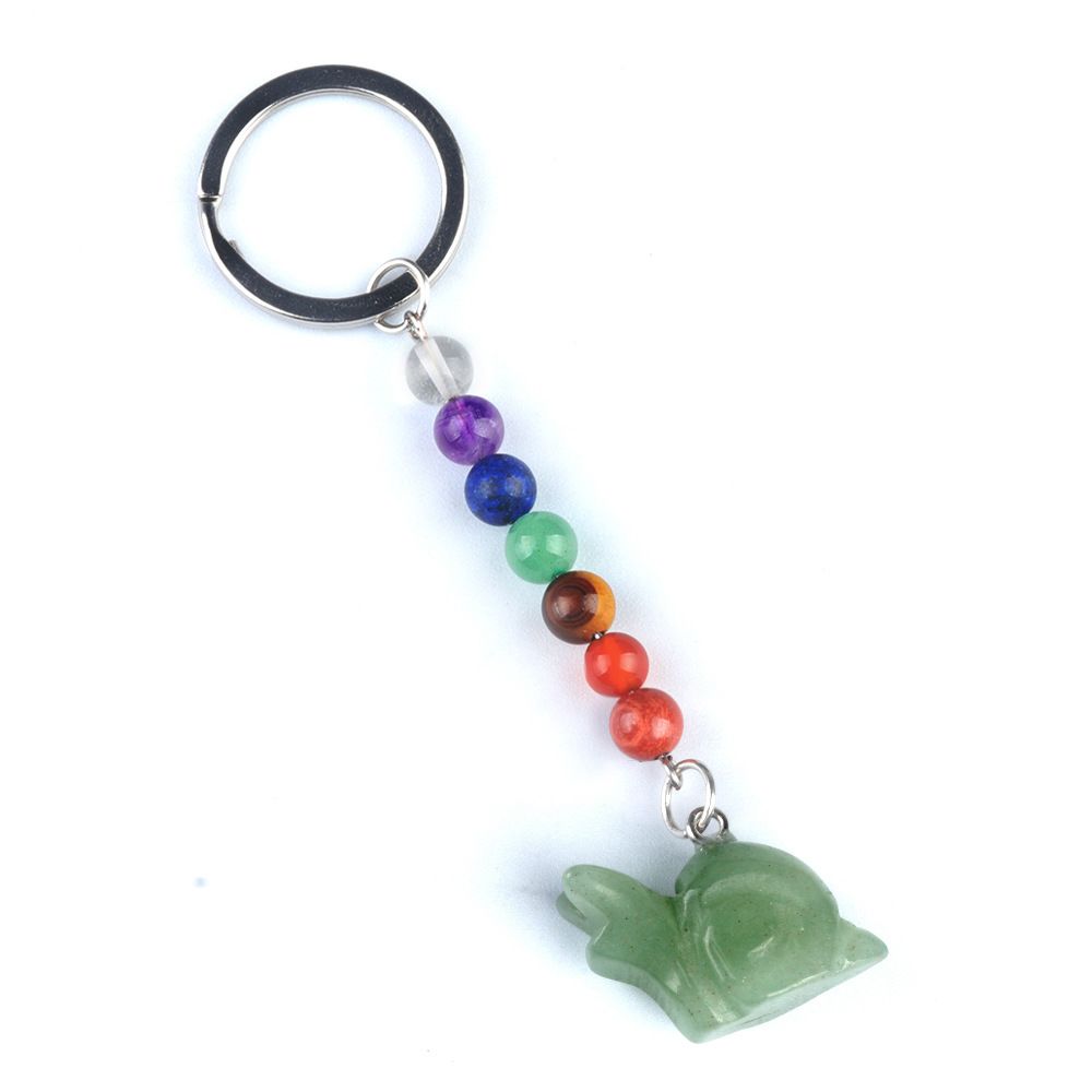 1962-Chaveiro de caracol de pedra de cristal colorido, pingente de jóias chakra, pingente de chaveiro de animal pequeno