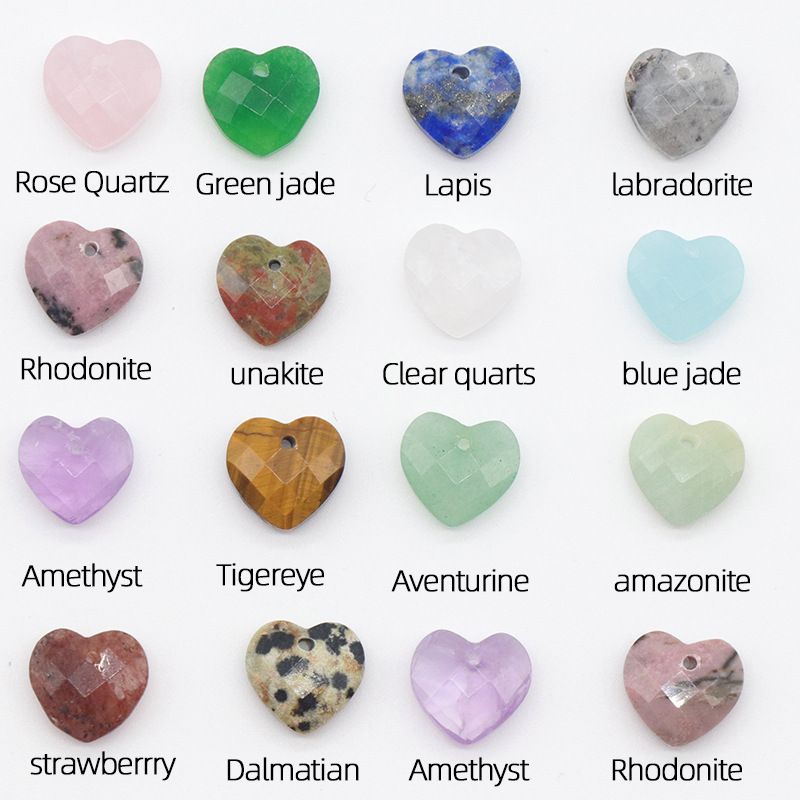 1591 um pingente de amor de corte de 12mm, pedra de cristal natural em forma de coração pulseira DIY acessórios de jóias