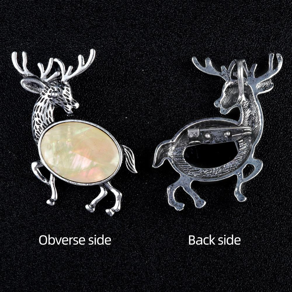 1934-Pingente de broche de alce de pedra semipreciosa incrustada em liga de cristal natural Alfinete de moda europeu e americano