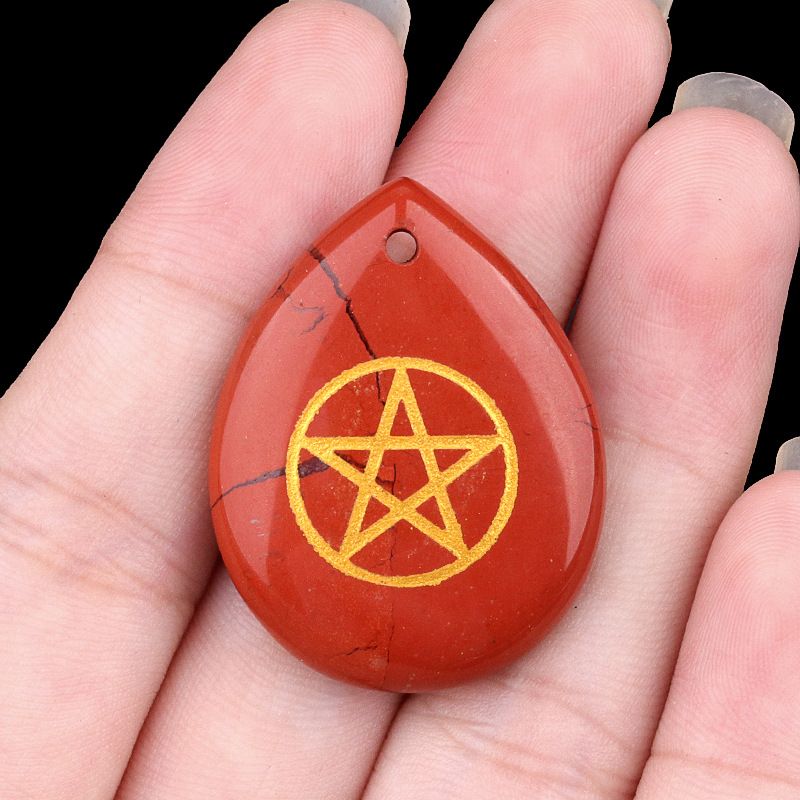 2190-Pentacle roxo rosa branco cristal gravado pentagrama símbolo gota de água pingente colar DIY pingente de jóias
