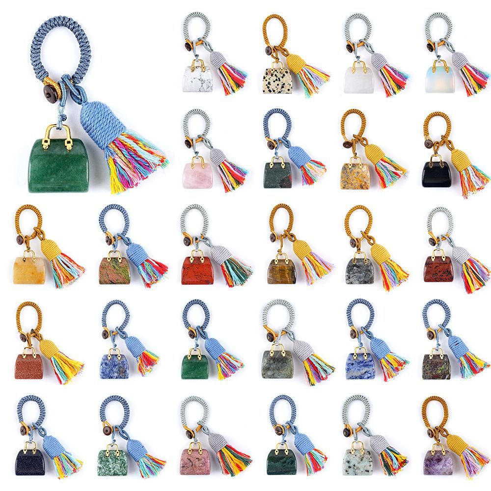 2485 Pedra natural semi-preciosa saco chaveiro criativo mão-tecido carro roupas acessórios cristal ágata pingente