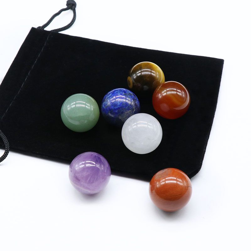 711-Conjunto de Pedra Colorida de Cristal Natural Ágata 20MM Ball 7 Boxes, Chakra Yoga Stone