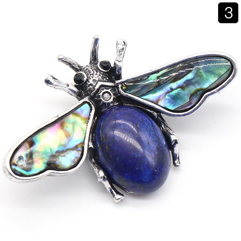1209-Abelha semipreciosa de ágata de cristal, pingente de pedra preciosa de concha de abalone incrustada em liga, colar de broche