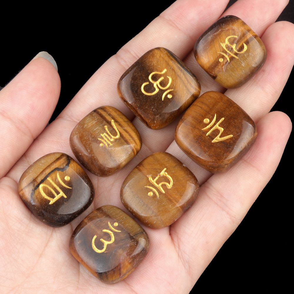 1933-Símbolo Ametista Chakra ornamento de palma de ioga de pedra semipreciosa, quadrado irregular com sete letras