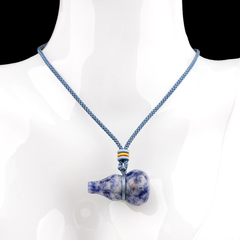 Colar de corda de cabaça de cristal natural roxo rosa e branco esculpido à mão pingente de pedra semipreciosa