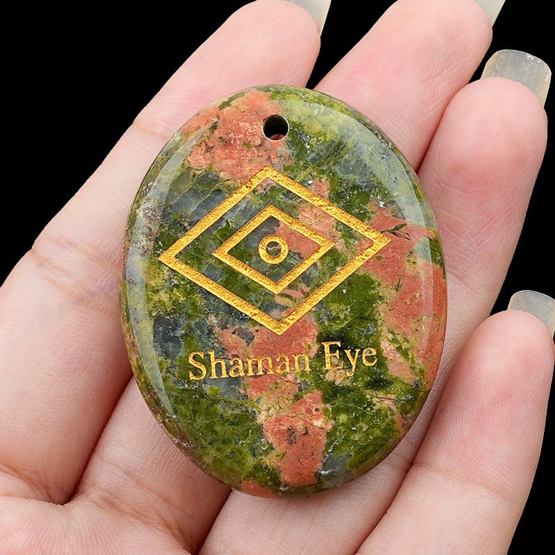 2335-Pingente de letras de pedra de palma de pedra de cristal natural Shaman Eye